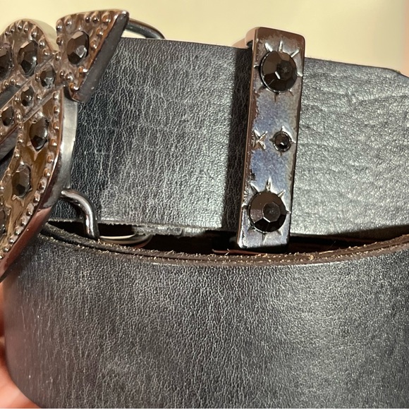 Betsey Johnson 1990 Y2K Vintage Black Leather Studded Goth Victorian Heart Belt - Picture 9 of 17